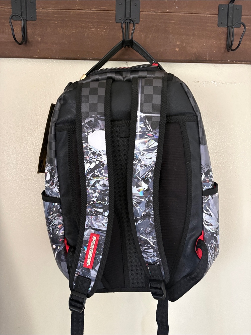 Sprayground Black Checker & Crystal Graphic Backpack with Red Trim - Picture 2 of 4